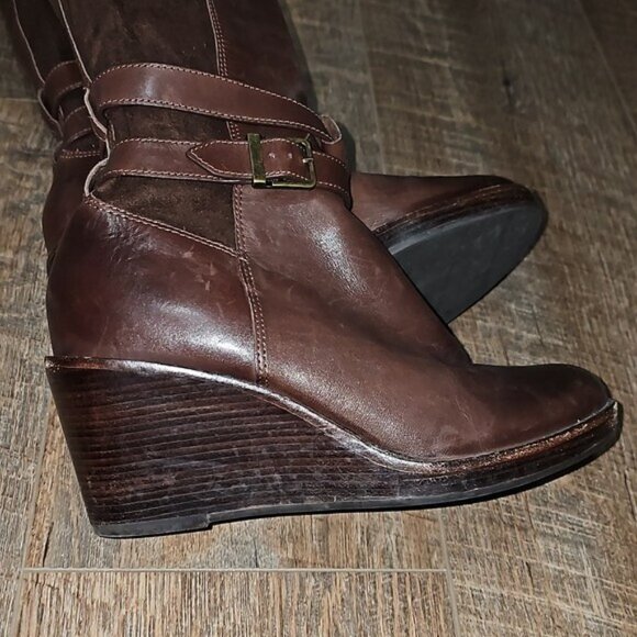 Cole Haan Knee High Wedge Heeled Boots Brown Size 7 - Picture 10 of 12